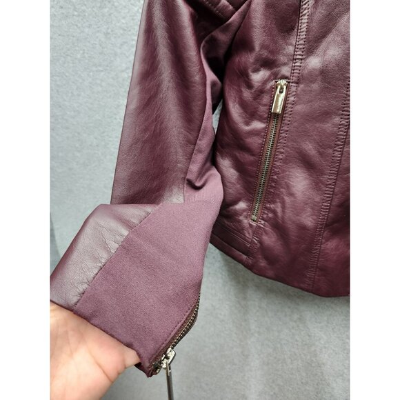 NY & C Womens Faux Leather Moto Jacket Small Size Plum - Picture 2 of 8